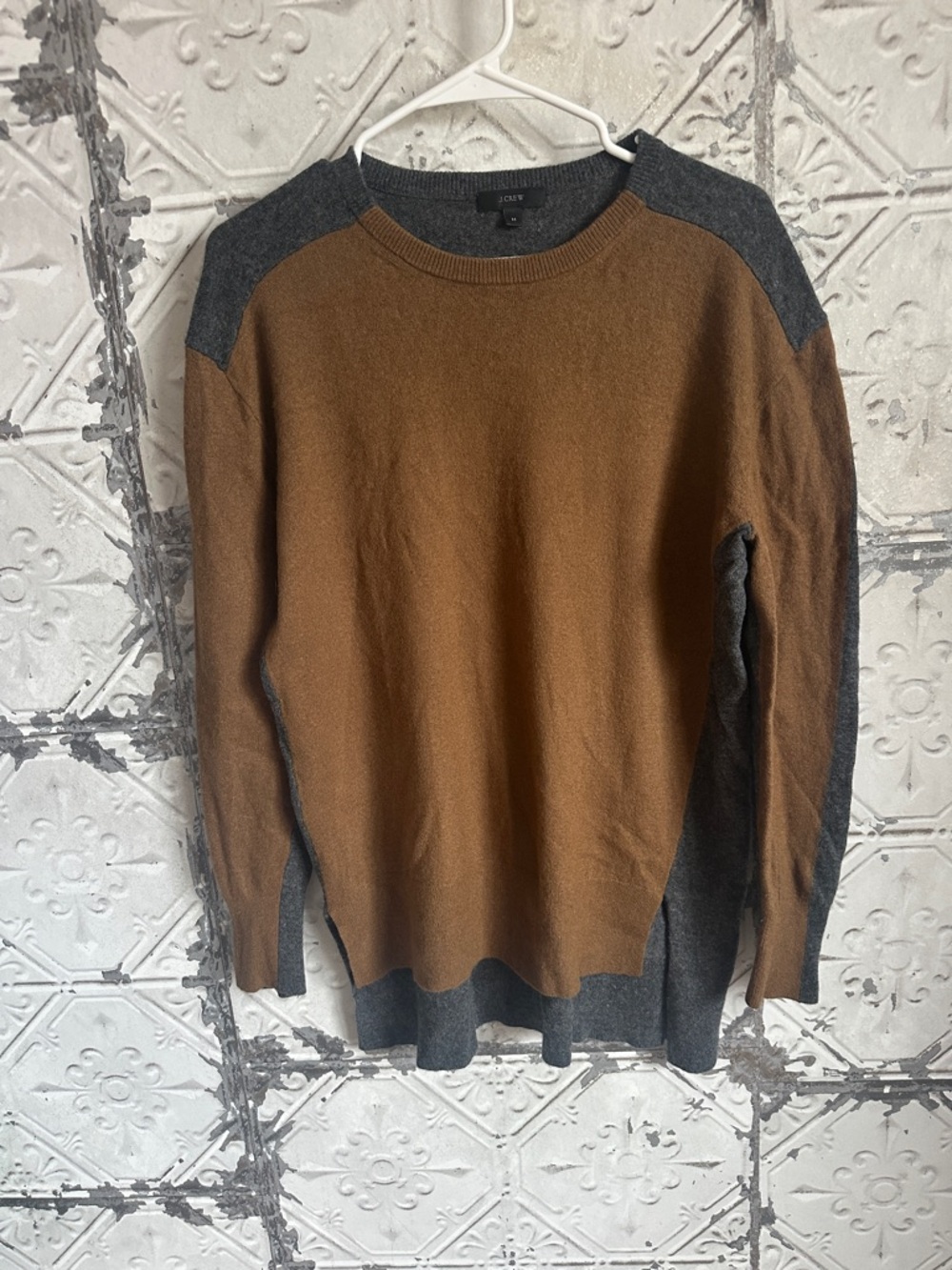 J. Crew wool blend  Two-Tone Crewneck Sweater in Brown and Gray